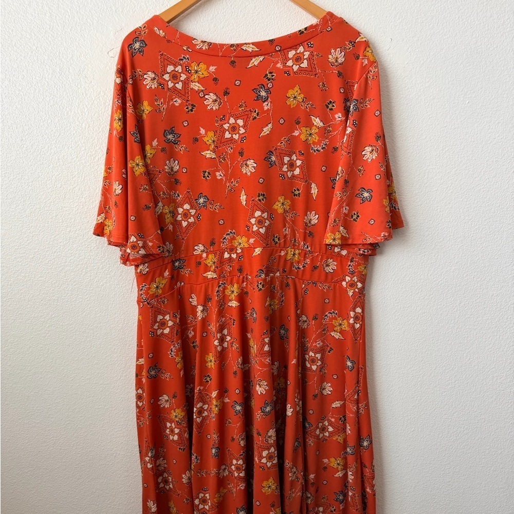 Torrid Orange Floral Print Flutter Sleeve Dress 3X Plus Size Women’s - Picture 7 of 10